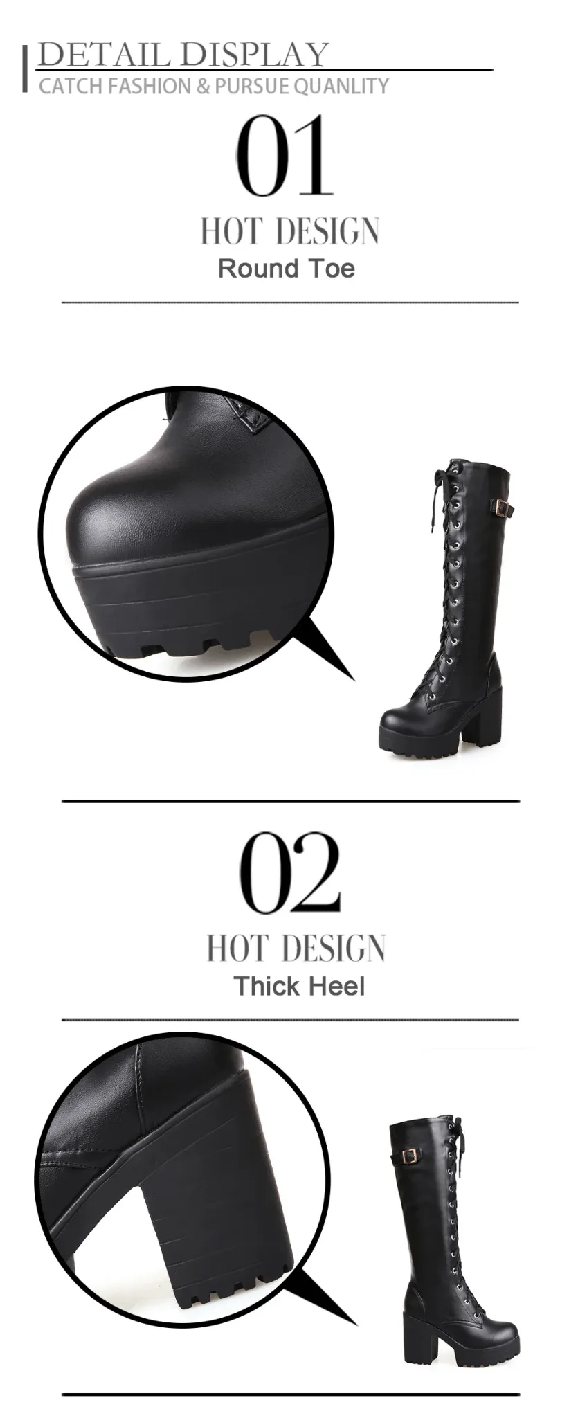 Bottes hautes à talon carré en PU blanc pour femme