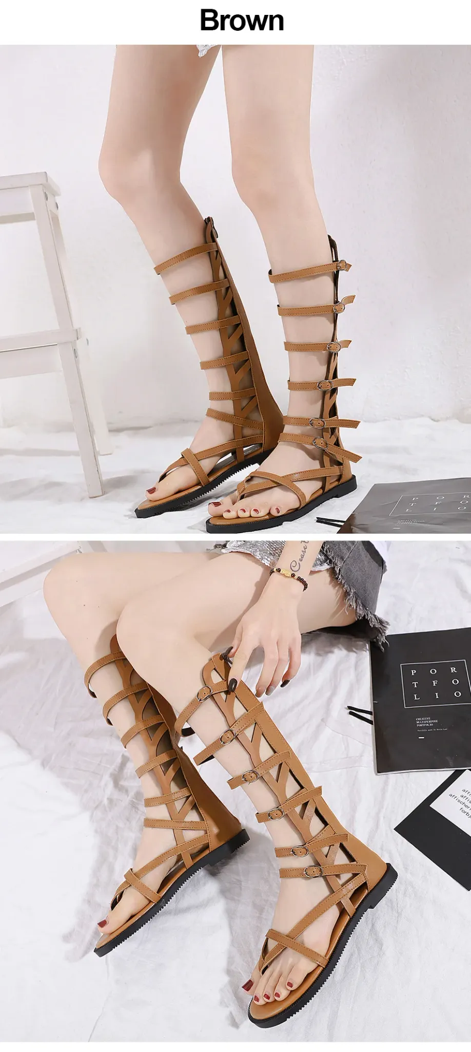 Sandales gladiateur montantes à boucles et zip Gdgydh