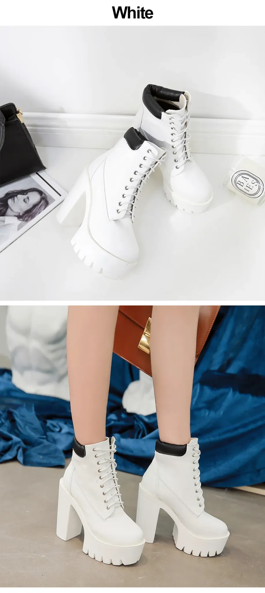 Bottes montantes Gdgydh à plateforme et lacets, style moto