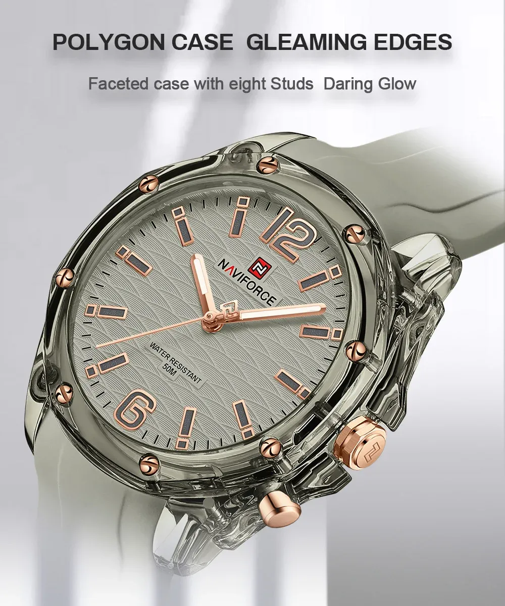 Montre femme NAVIFORCE 6103 en silicone, quartz étanche et lumineuse