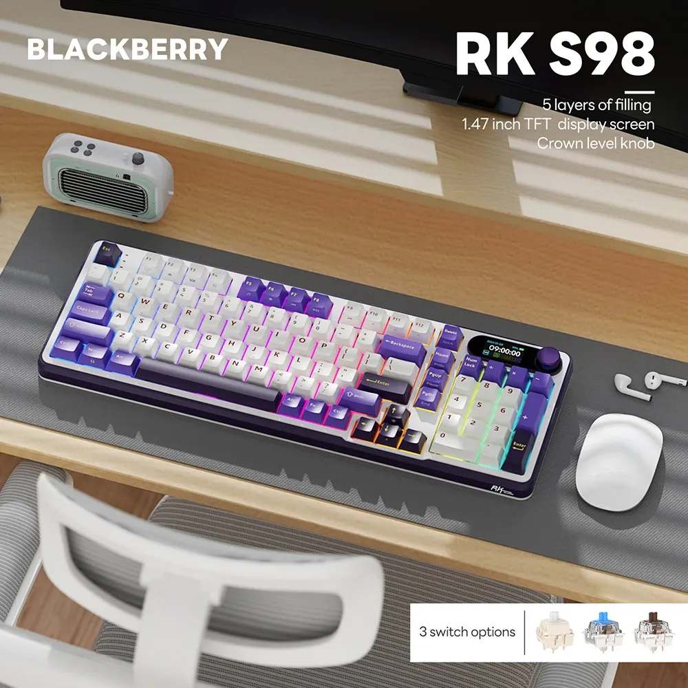 Clavier mécanique Royal Kludge S98 sans fil avec écran TFT et format 98 touches