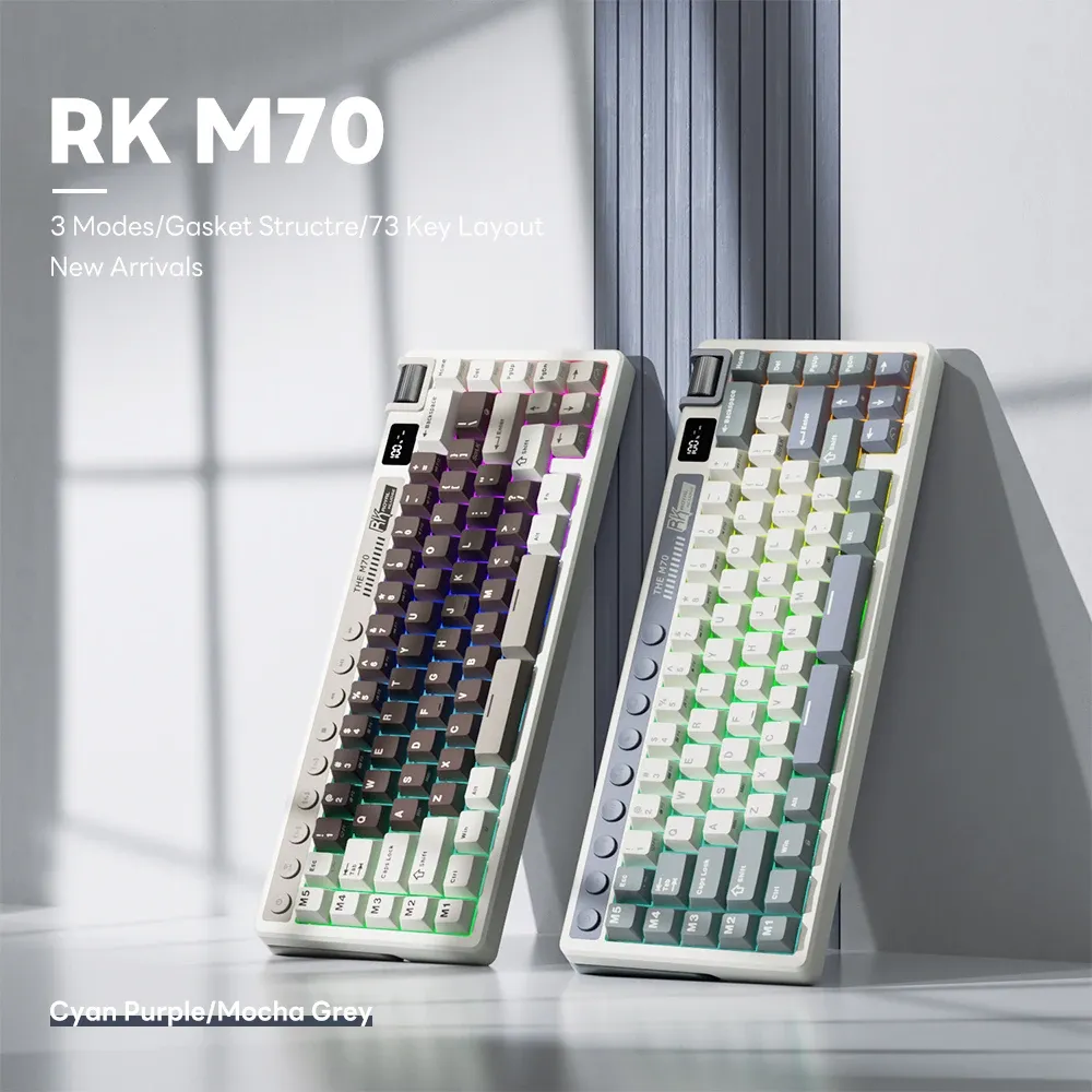 Clavier mécanique sans fil RK M70 tri-mode avec écran batterie