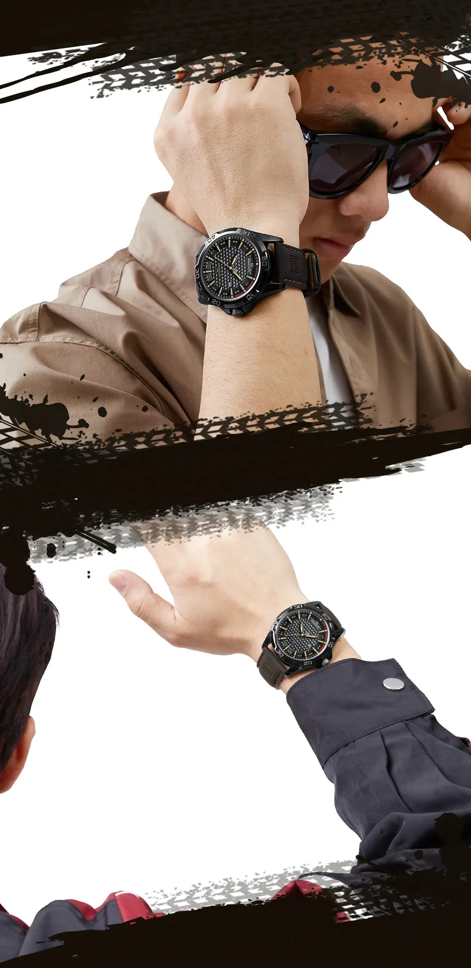 Montre NAVIFORCE homme cuir quartz 30 m, calendrier militaire