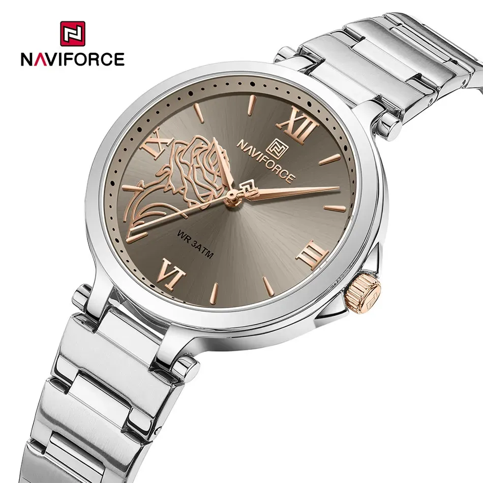 Montre femme NAVIFORCE en acier rose, quartz et style business