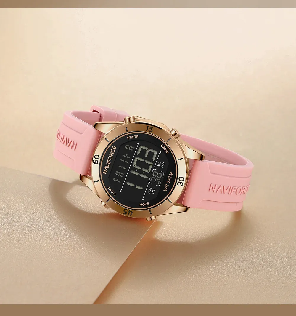 Montre digitale NAVIFORCE femme NF5054 en silicone, LED et calendrier