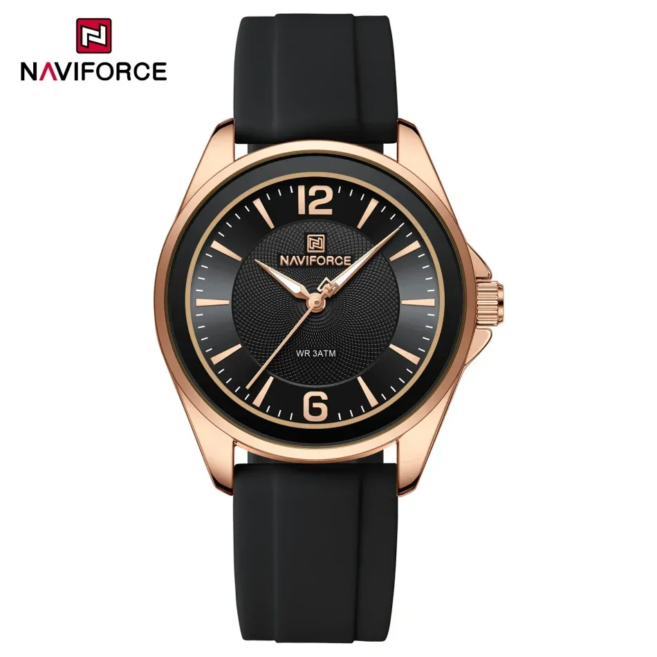 Montre femme NAVIFORCE NF5068, quartz ronde en silicone et 3 ATM