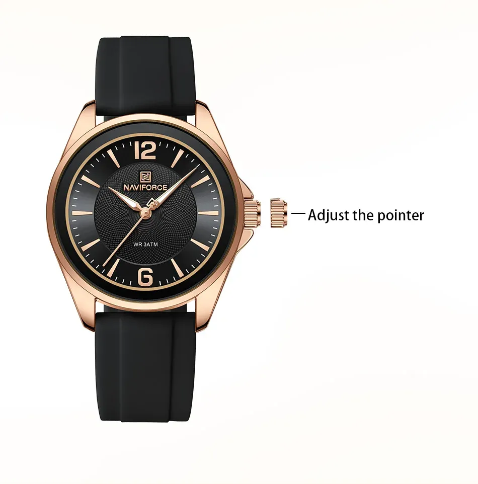 Montre femme NAVIFORCE NF5068, quartz ronde en silicone et 3 ATM