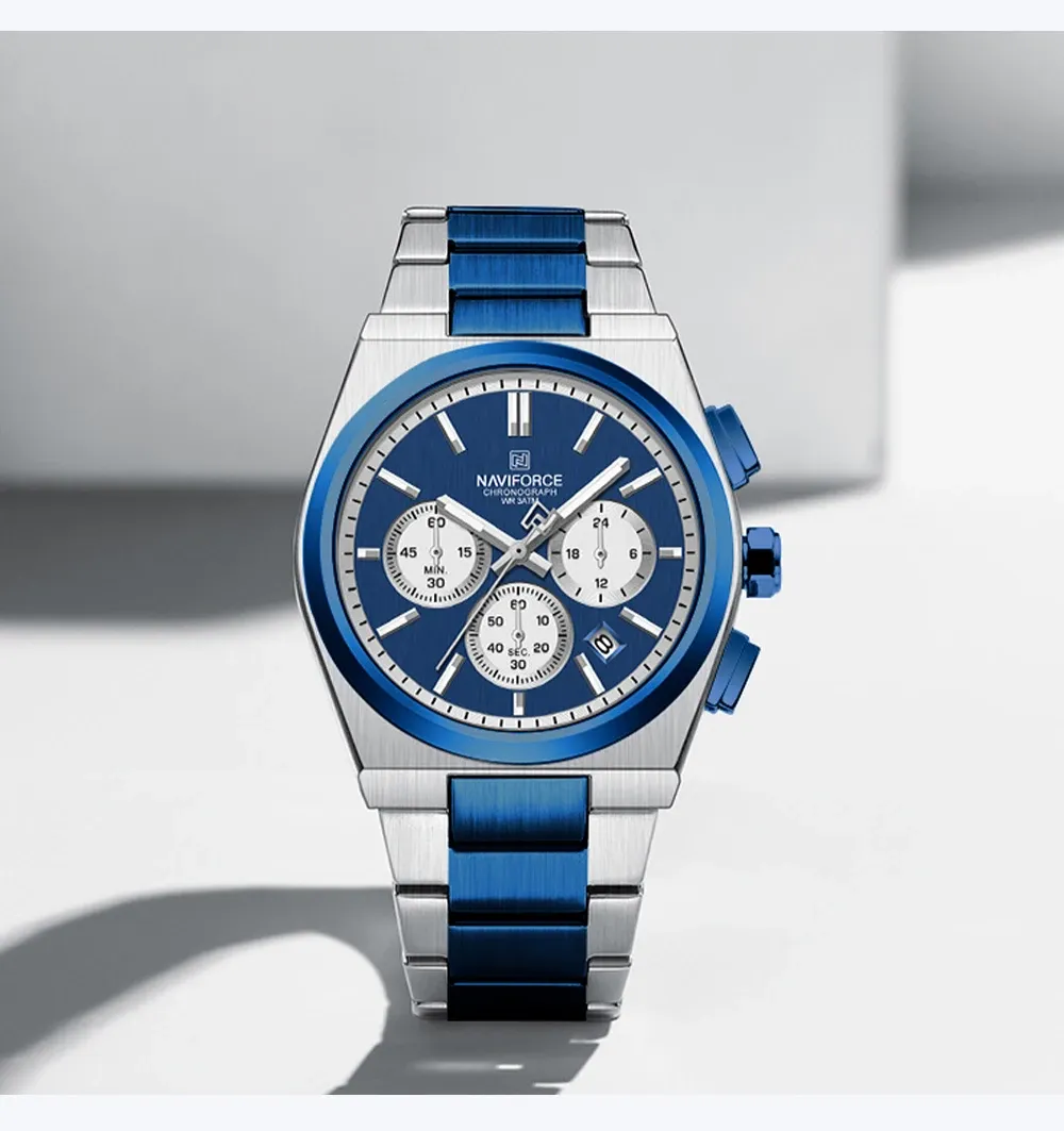 Montre NAVIFORCE chronographe acier pour couple, quartz et date