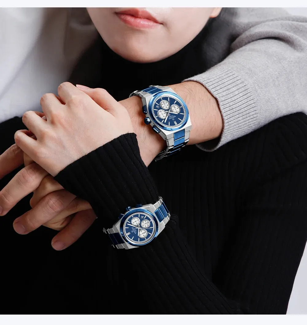 Montre NAVIFORCE chronographe acier pour couple, quartz et date