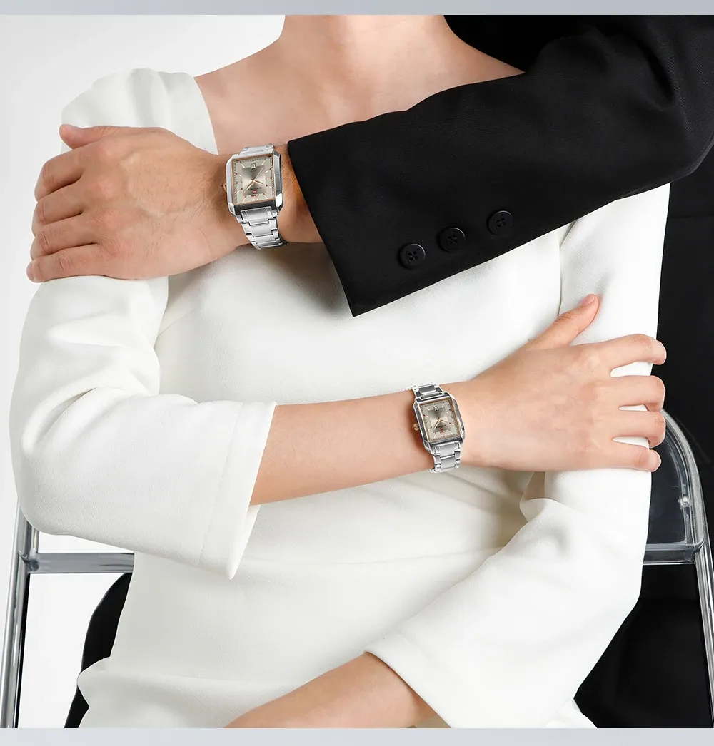 Montre NAVIFORCE femme rectangulaire en acier, quartz et date