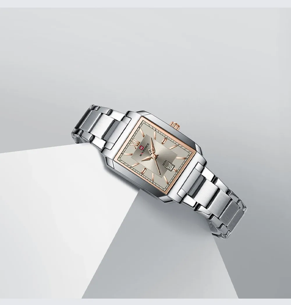 Montre NAVIFORCE femme rectangulaire en acier, quartz et date