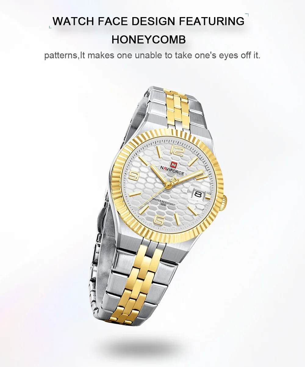 Montre femme NAVIFORCE NF5079 en acier, quartz et date