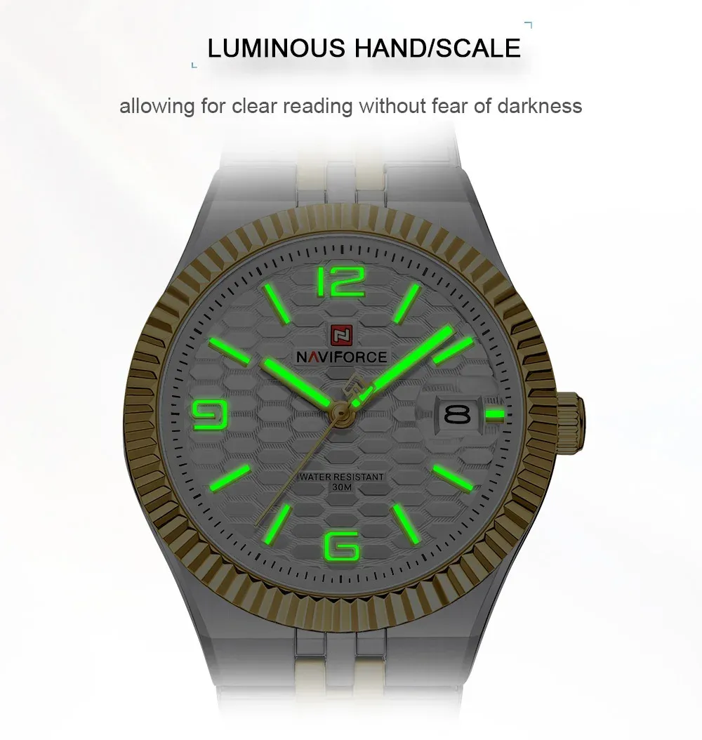 Montre femme NAVIFORCE NF5079 en acier, quartz et date
