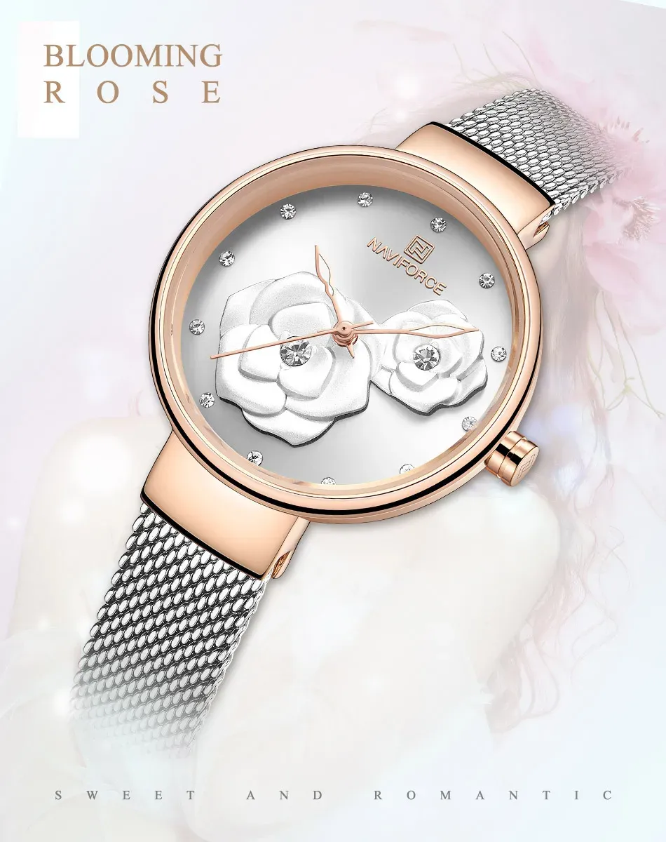 Montre femme NAVIFORCE NF5013 en maille acier, quartz étanche