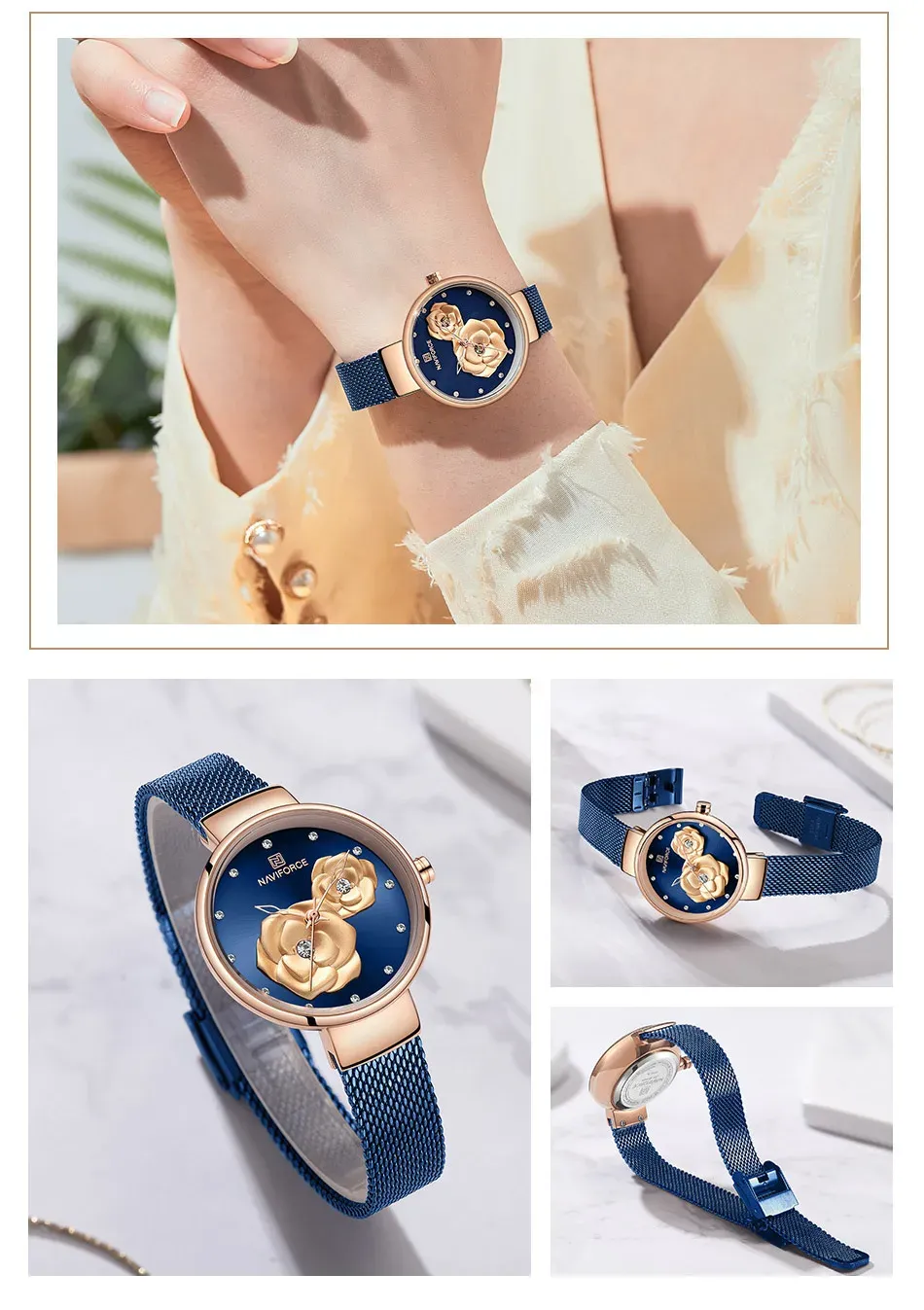 Montre femme NAVIFORCE NF5013 en maille acier, quartz étanche