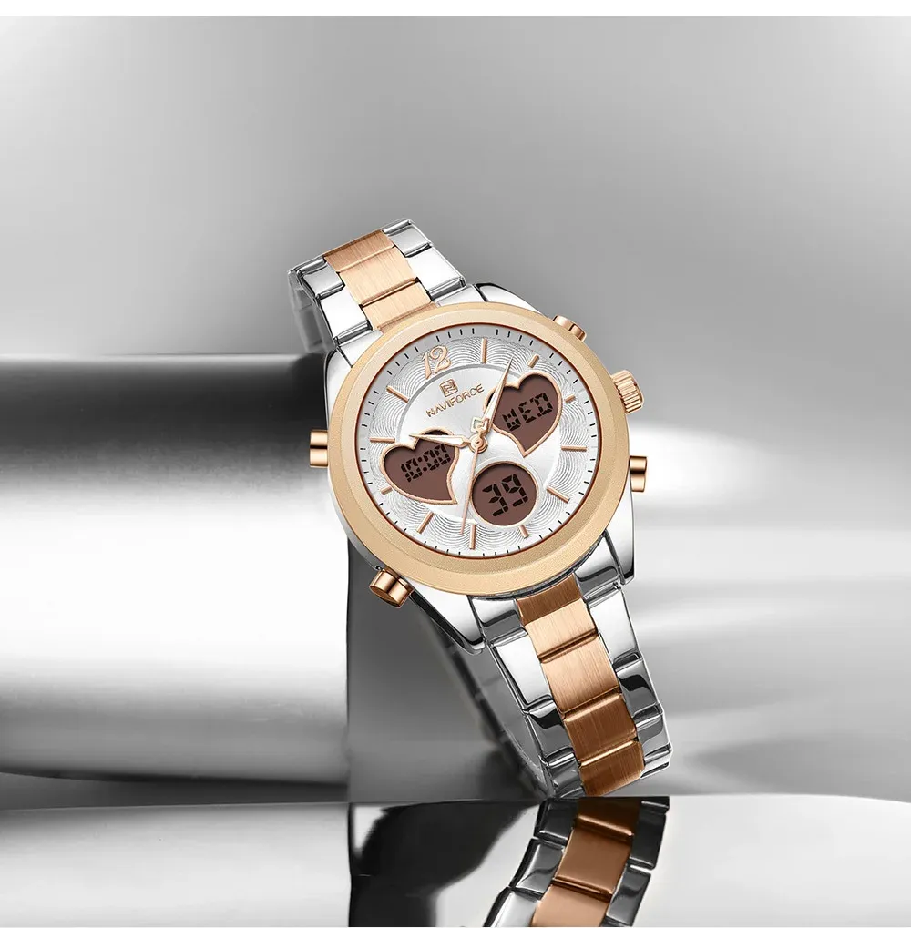 Montre femme NAVIFORCE NF5045S double affichage en acier