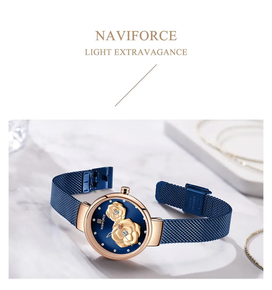 Montre femme NAVIFORCE en acier maille, quartz et boîte cadeau