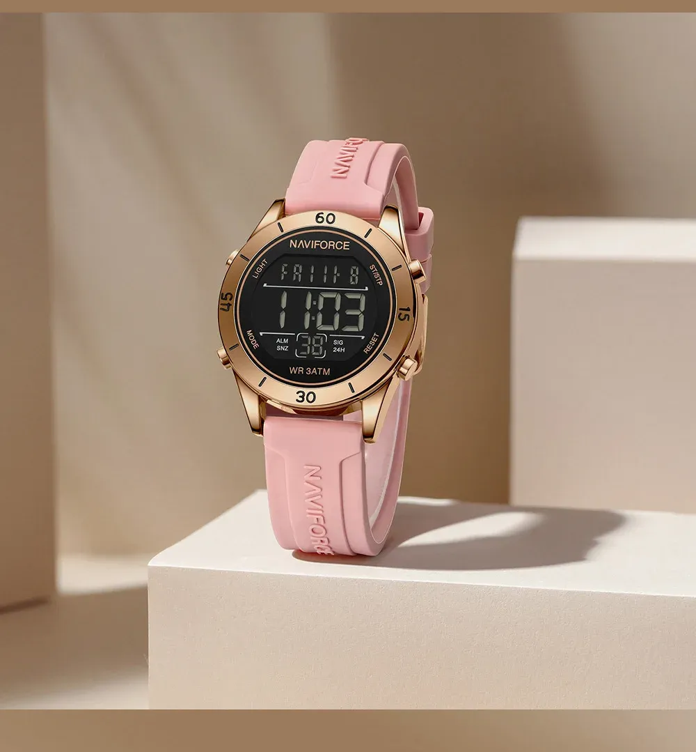 Montre numérique femme NAVIFORCE NF5054 en silicone, 3 ATM
