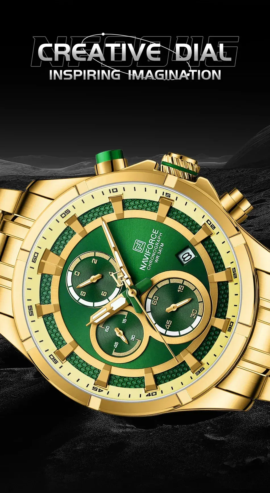 Montre NAVIFORCE homme acier lumineux à chronographe