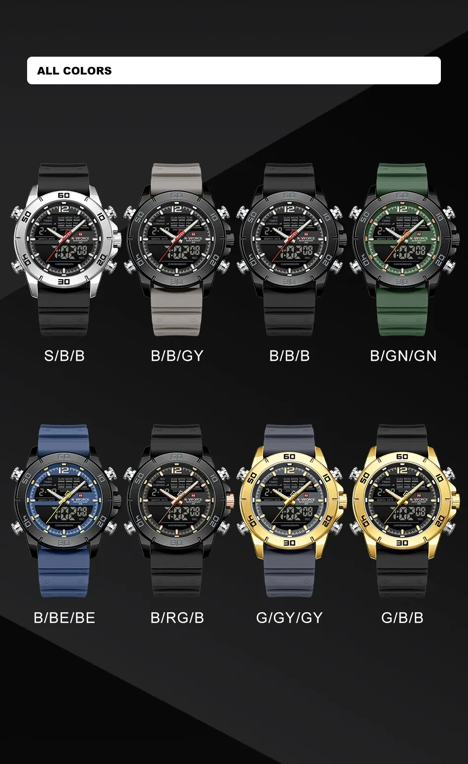Montre chronographe NAVIFORCE étanche à bracelet silicone