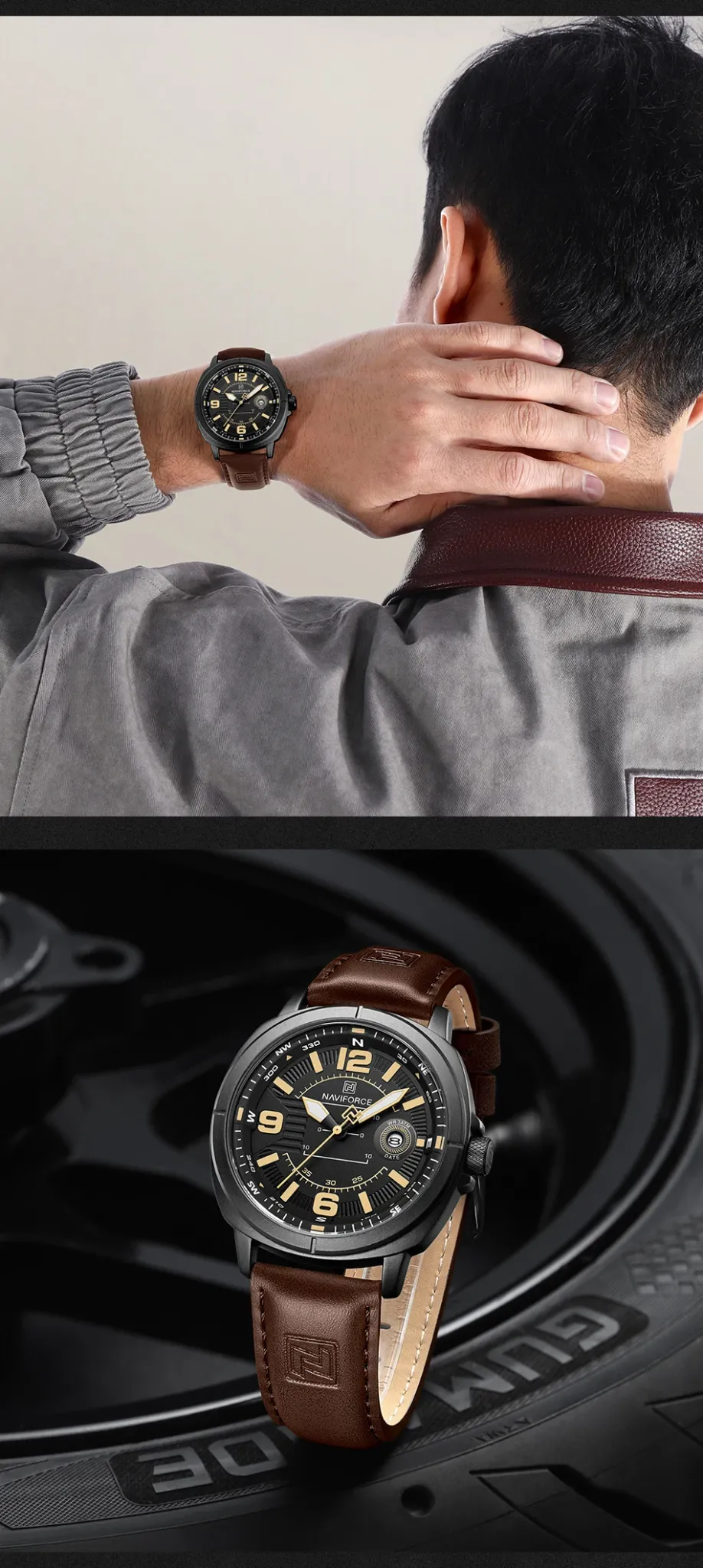 Montre quartz NAVIFORCE homme étanche 3ATM au style boussole