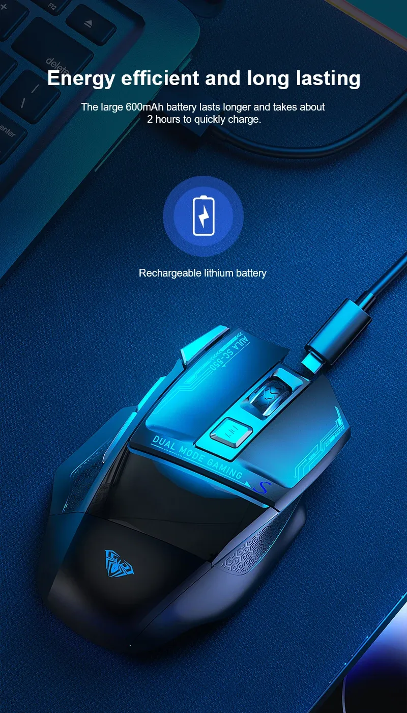 Souris gaming sans fil AULA SC550 RGB, 2,4 GHz et 8 boutons