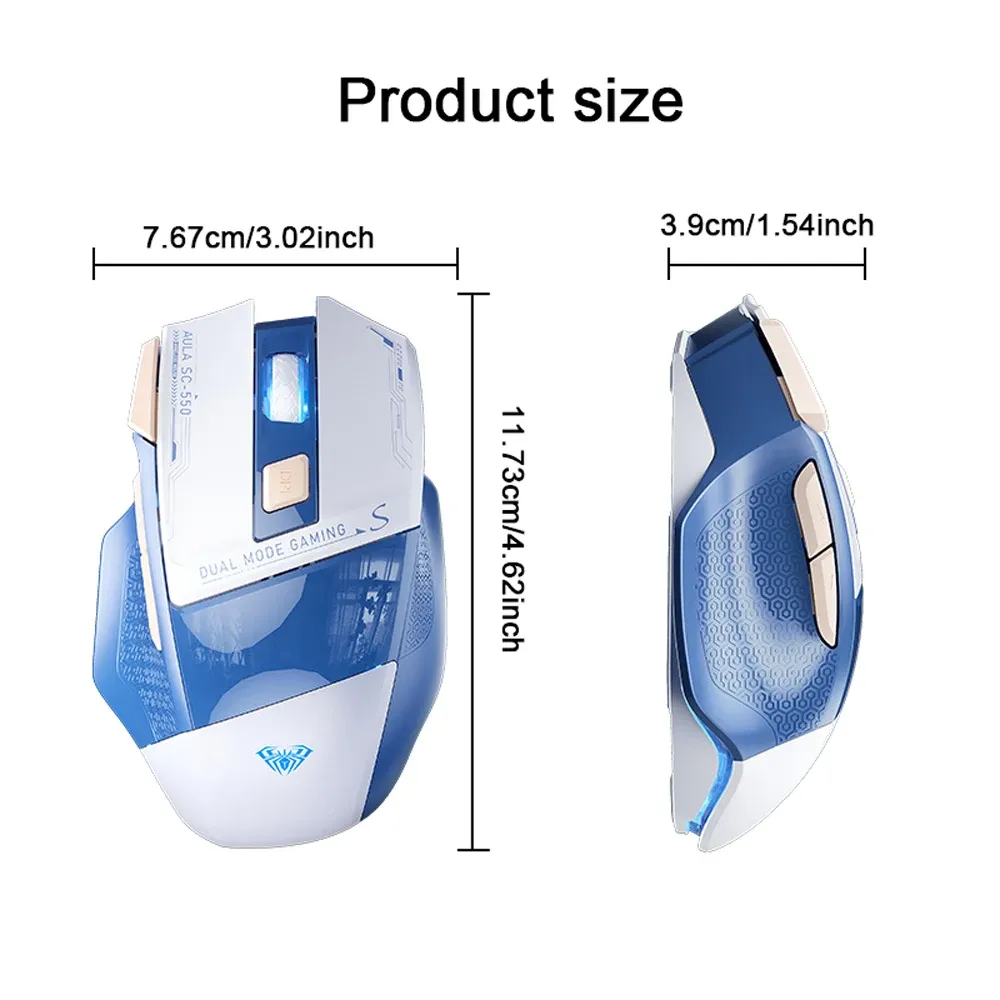 Souris gaming sans fil AULA SC550 RGB, 2,4 GHz et 8 boutons