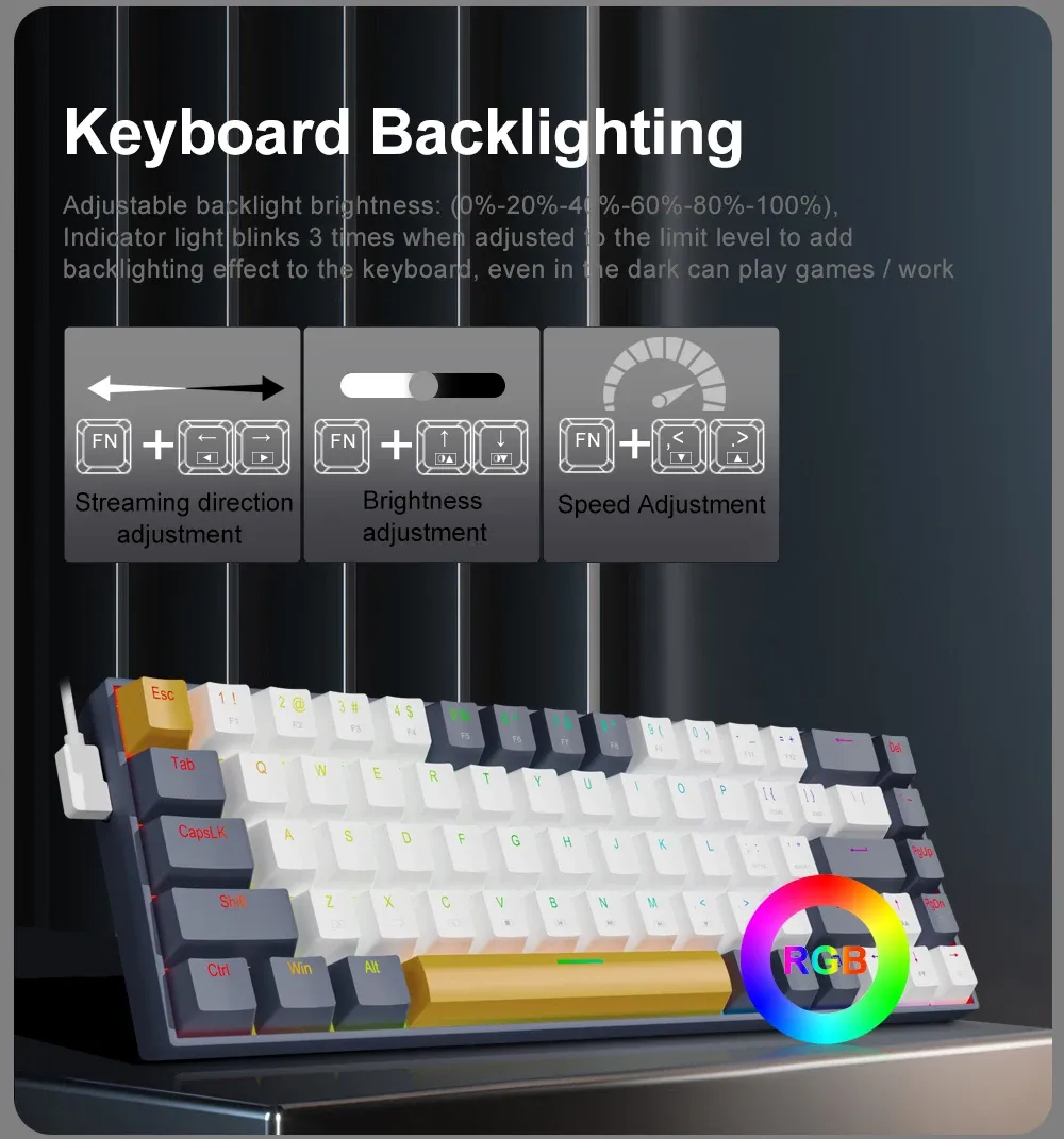 E-YOOSO Z686 : clavier mécanique compact filaire RGB 68 touches hot-swap