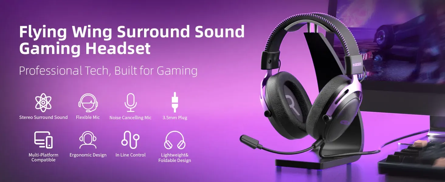Casque gaming filaire MageGee 53 mm avec micro détachable