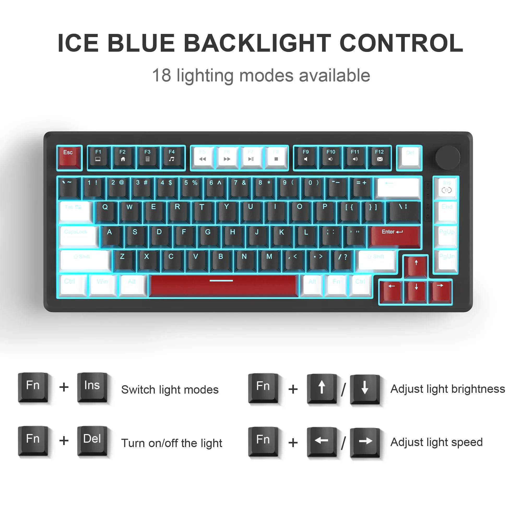 Clavier mécanique MageGee 75 % avec molette de volume et LED bleue
