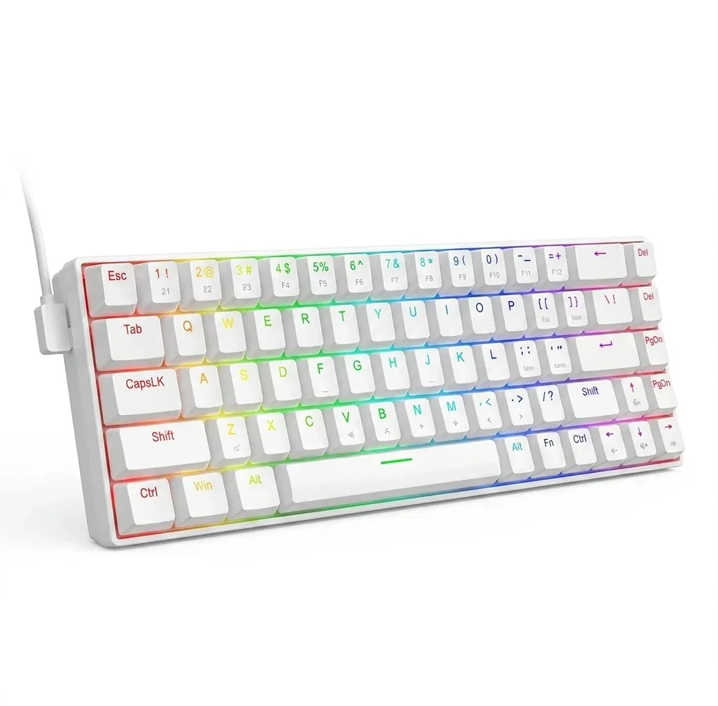 מקלדת מכנית קומפקטית לבנה עם RGB