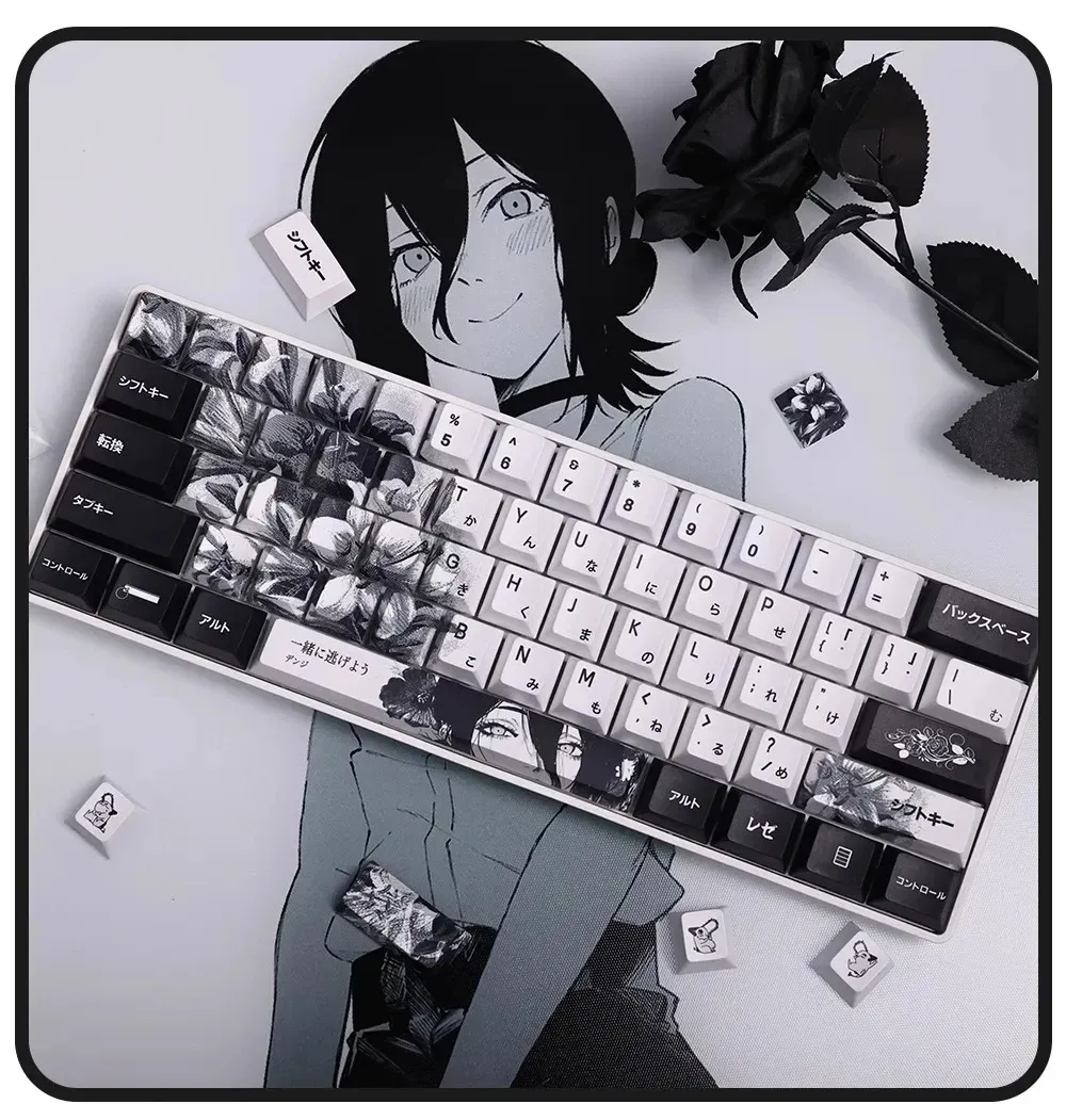 Kit de touches Anime noir et blanc REZE en PBT profil Cherry pour clavier MX