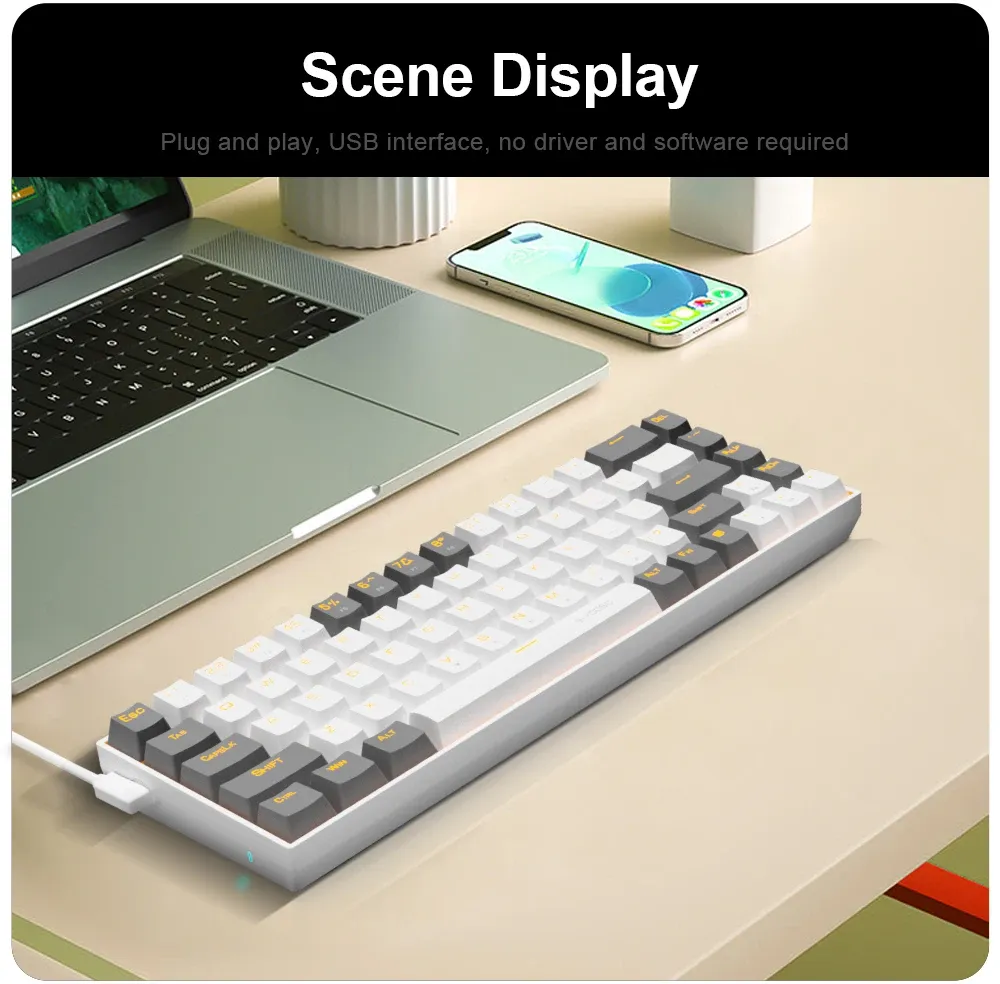 Clavier mécanique compact E-YOOSO Z686 filaire 68 touches, interrupteurs rouges et hot-swap
