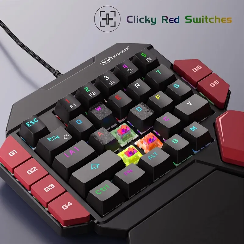 Clavier de jeu MageGee compact à une main, 35 touches, mécanique et rétroéclairé