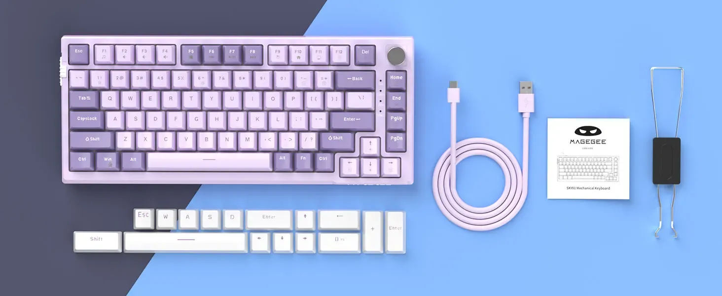 Clavier mécanique MageGee SKY81 75 % RGB à bouton rotatif