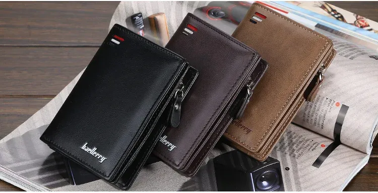 Portefeuille homme compact Baellerry zippé à grande capacité
