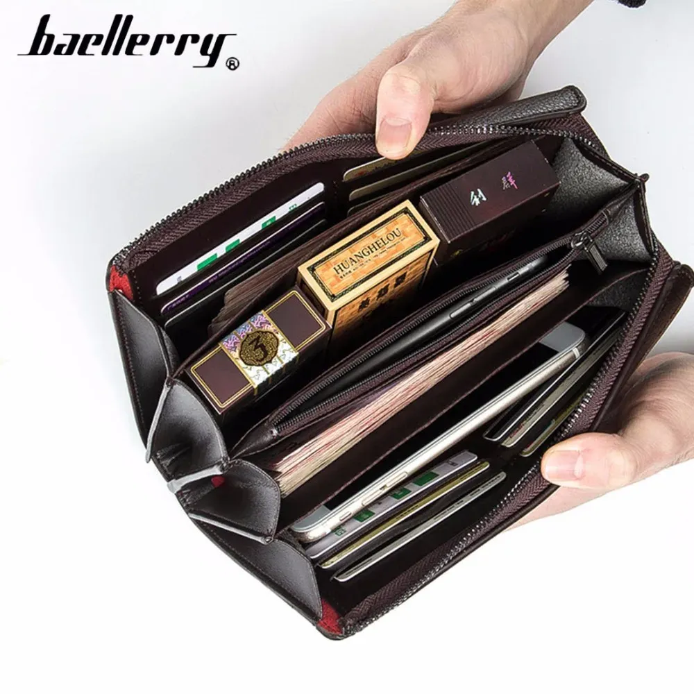 Portefeuille long zippé Baellerry pour homme à grande capacité