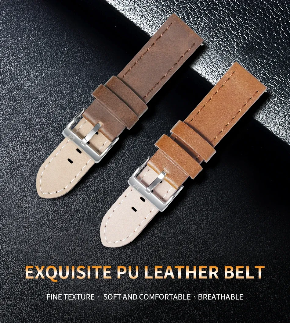 Bracelet de montre NAVIFORCE en cuir noir 23 mm