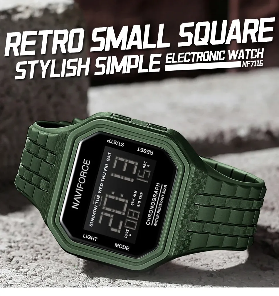 Montre digitale NAVIFORCE rétro lumineuse avec chronographe