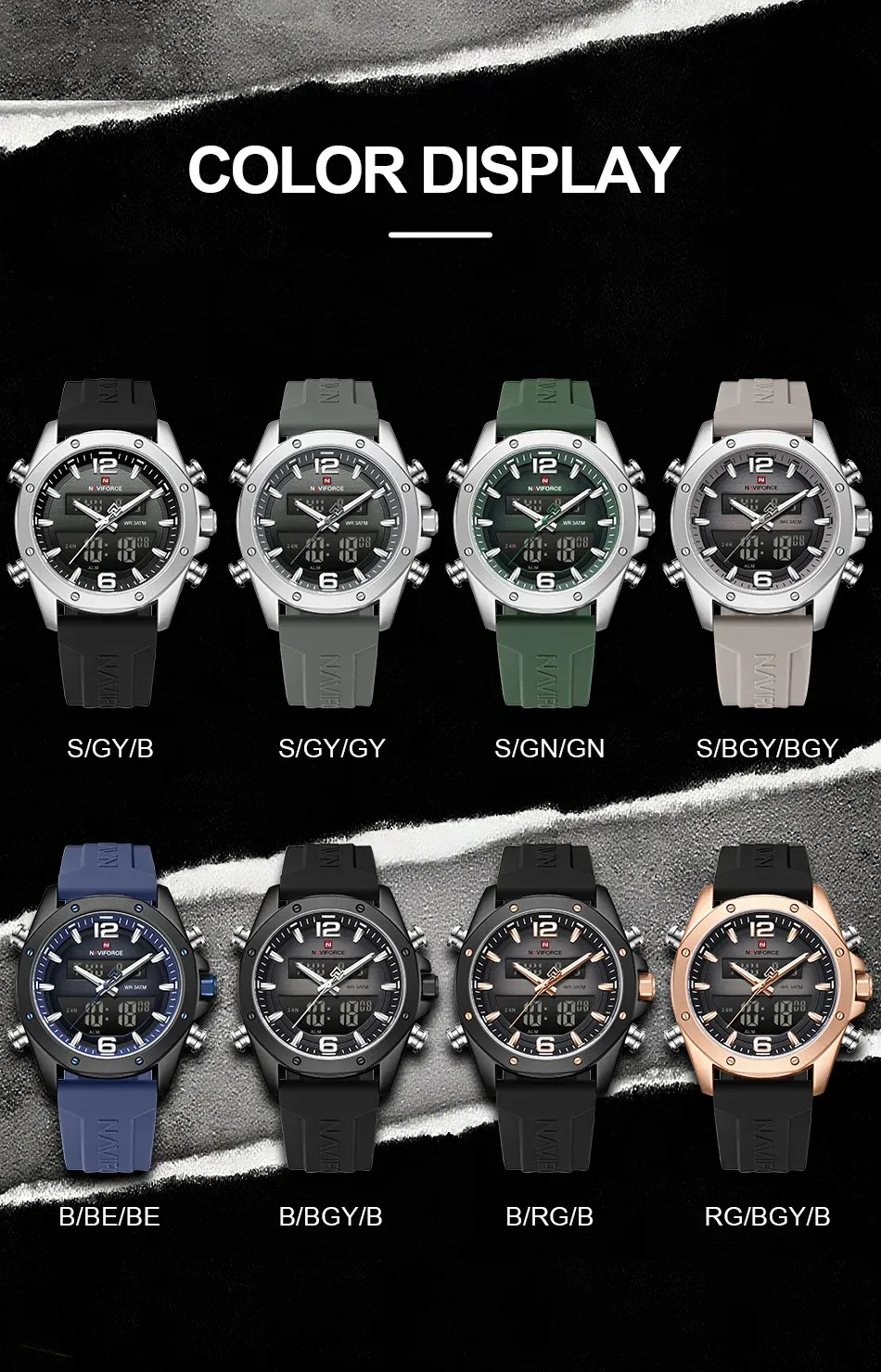 Montre NAVIFORCE double affichage quartz sportive en silicone