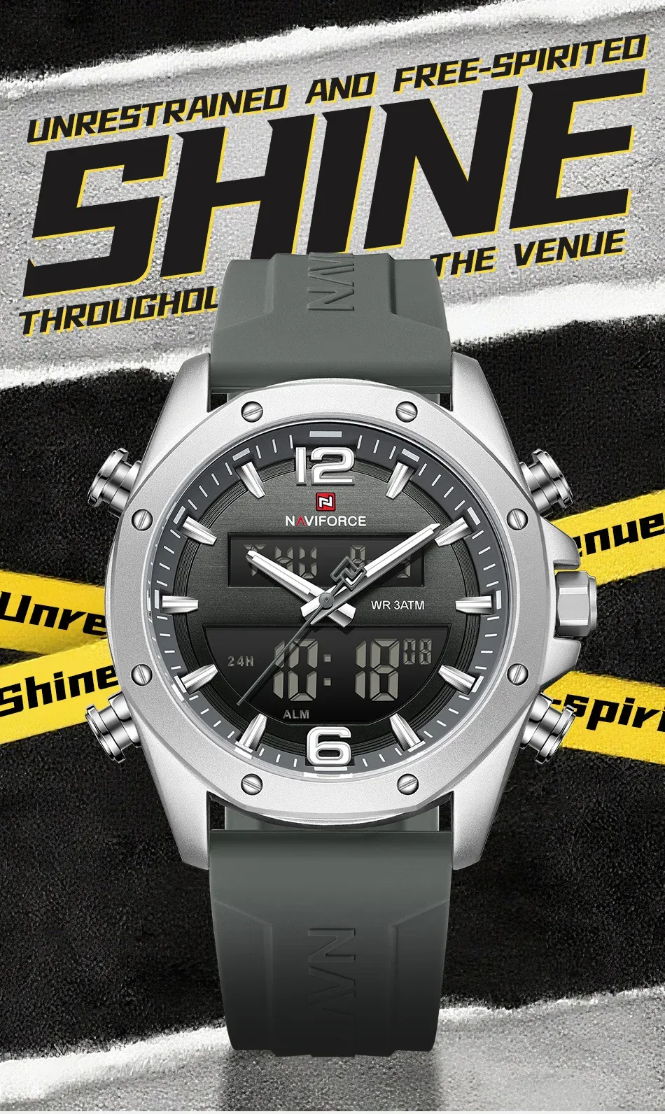 Montre NAVIFORCE double affichage quartz sportive en silicone
