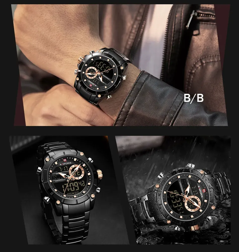 Montre NAVIFORCE homme à double affichage, acier et chronographe sport