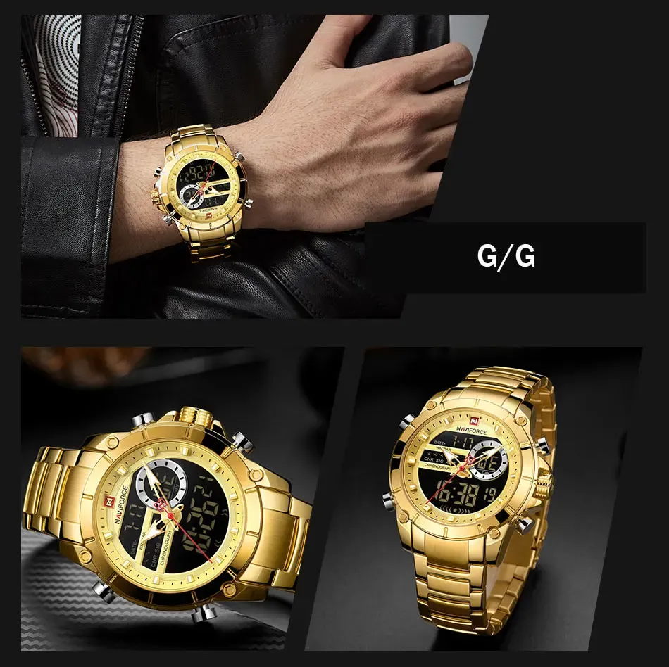 Montre NAVIFORCE homme à double affichage, acier et chronographe sport