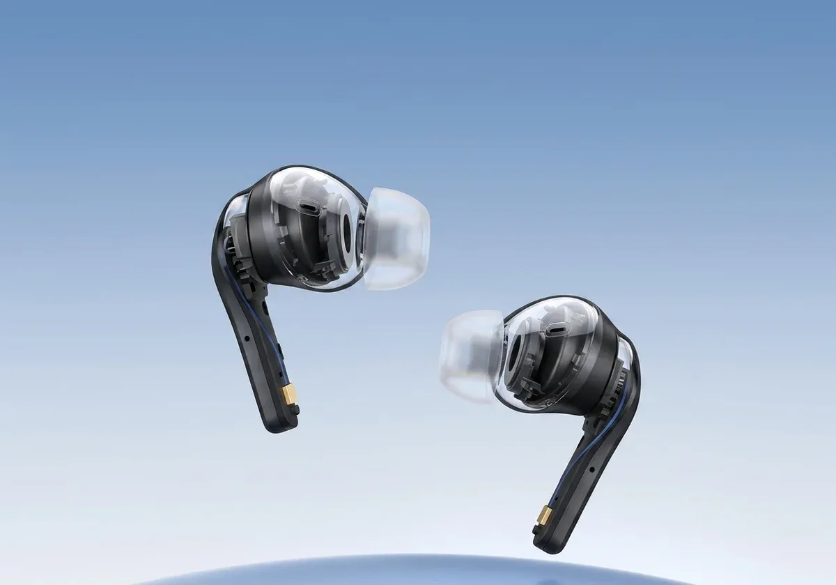 Écouteurs Tronsmart noirs fond bleu