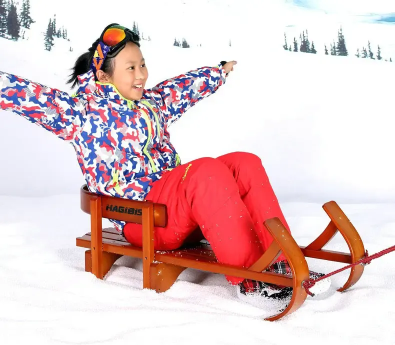 Traîneau enfant en hêtre HAGIBIS 92 cm pour glisse hivernale