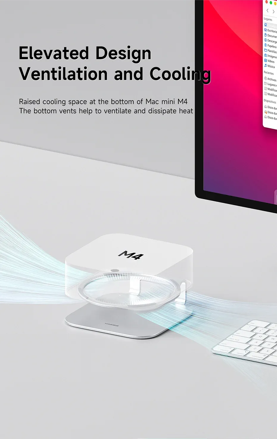 Support de bureau en aluminium pour Mac mini M4/M4 Pro Hagibis