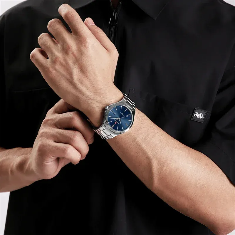 Montre NAVIFORCE 9214 en acier inoxydable, calendrier simple et étanchéité 3 bar