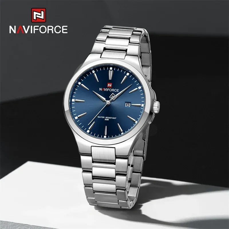 Montre NAVIFORCE 9214 en acier inoxydable, calendrier simple et étanchéité 3 bar