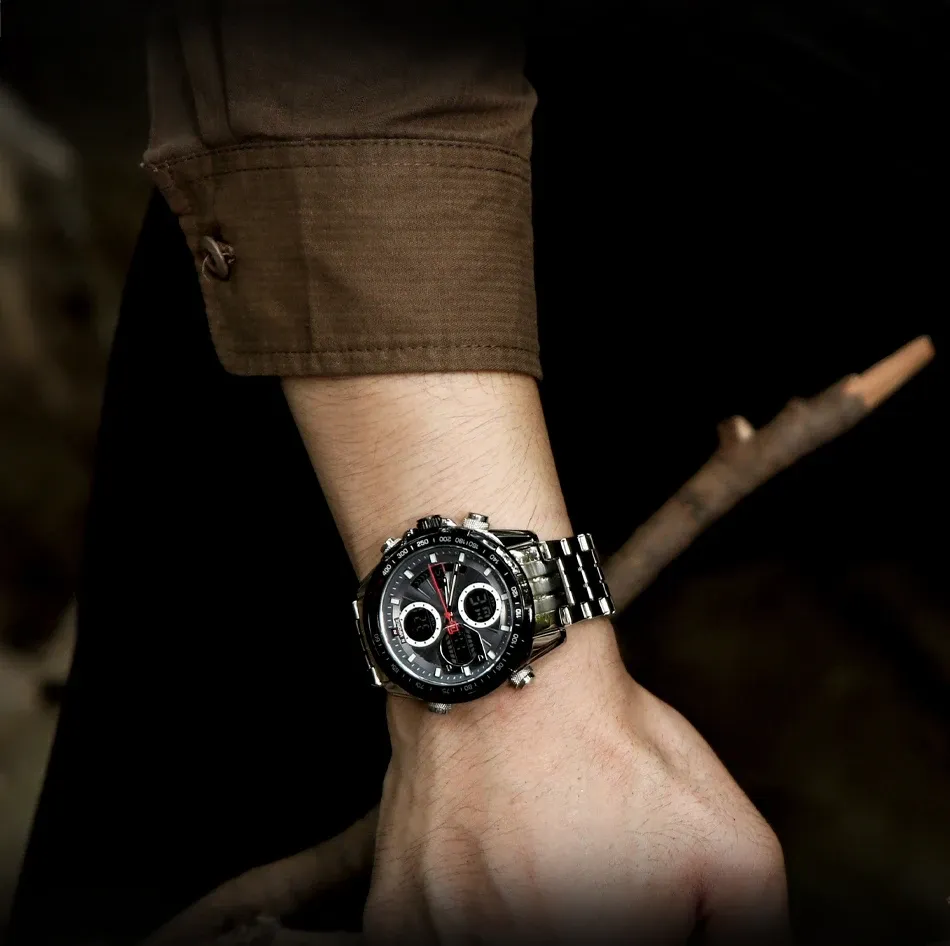 Montre NAVIFORCE à double affichage en acier inoxydable, étanche 30 m