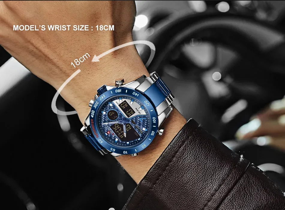 Montre NAVIFORCE dual display en acier, style militaire et quartz